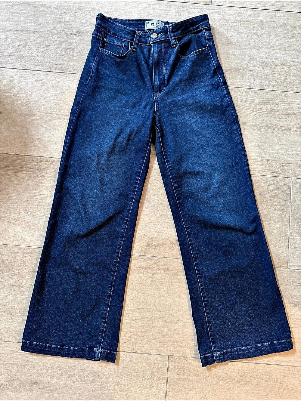PAIGE Genesee Crop Wide Leg Jeans Blue Waist 25
